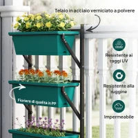 Fioriera da Esterno Verticale e 3 Vasi per Piante in Plastica con Fori di Drenaggio, 56x42x100 cm, Verde