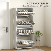 Scarpiera Salvaspazio Slim con Specchio e 4 Cassetti per 24 Paia di Scarpe, 76x26x178cm, Bianco