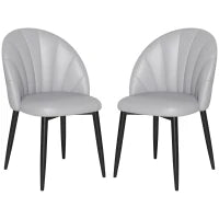 Set 2 Sedie da Pranzo in Pelle PU con Gambe in Metallo e Schienale a Conchiglia, Grigio Chiaro