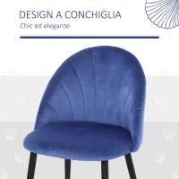 Set di 2 Sedie Sala da Pranzo, Sedie Cucina Moderne con Schienale a Conchiglia e Gambe in Metallo, Sedia in Velluto con Imbottita per Cucina, Camera da Letto, Ufficio e Soggiorno, Blu
