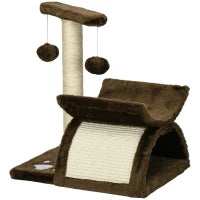 Tiragraffi Gatto Albero Tira Graffi Gioco Giocattolo per Gatti con Cuccia 2 Palline Appese in Sisal Naturale Altezza 43cm