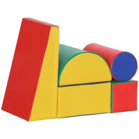 Set Costruzioni Morbide per Bimbi 1-3 Anni con 5 Blocchi Colorati, in Finta Pelle e Schiuma, Multicolore