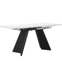 Tavolo allungabile da pranzo con sistema scorrevole e in acciaio al carbonio, 159x74x77 cm, Bianco+Nero