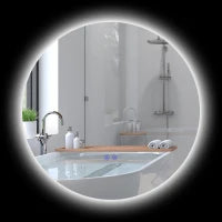 kleankin Specchio Bagno con Luci LED Regolabili, Interruttori Touch e Design Antiappannamento, Ø60 cm