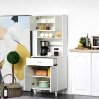 Credenza Alta da Cucina, Madia Classica Bianca in Legno con 2 Armadietti e 1 Mensola, Bianco, 60x40x160cm