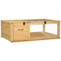 Casa per Tartarughe di Legno con Tetto in Rete e Pannelli Laterali Trasparenti Rimovibili 91x60,5x32cm Giallo