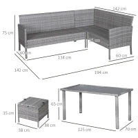 Set da Giardino a 5 Pezzi in Rattan e Acciaio Grigio con 2 Divani, Tavolino e 2 Sgabelli