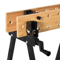 Banco da Lavoro Pieghevole con 4 Morse, Riga e Goniometro, Portata 150 kg, Nero e Legno