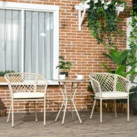 Set da Giardino in Rattan con 2 Poltroncine con Cuscini e Tavolino da Caffè in Vetro, Khaki