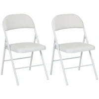 Set 2 Sedie Pieghevoli Imbottite in Finta Pelle PU e Metallo, 45x46x78 cm, Bianco