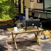 Forno per Pizza Pieghevole e Portatile con Pala e Pietra, in Acciaio e Legno, 81x40x72 cm, Nero