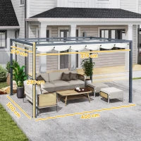 Pergola per Giardino Retrattile 4x3 m con Luci LED e Fori di Drenaggio, in Alluminio e Poliestere, Bianco Crema