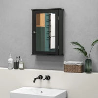kleankin Mobiletto Bagno Pensile con Specchio e Anta a Chiusura Magnetica, 41x14x60 cm, Nero