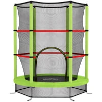 Tappeto Elastico per Bambini 3-6 Anni con Rete di Protezione, 6 Colonne e 3 Ingressi, Ø140x190 cm, Verde e Nero