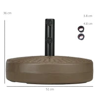 Base per Ombrellone con 2 Manopole Incorporate, in HDPE e Acciaio, Ø51x36 cm, Marrone e Nero