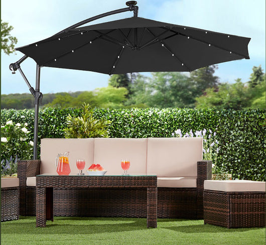 Ombrellone ottagonale ecrÃ¹ 3,5 mt con palo laterale e illuminazione led pannello solare Sicorage Ludex