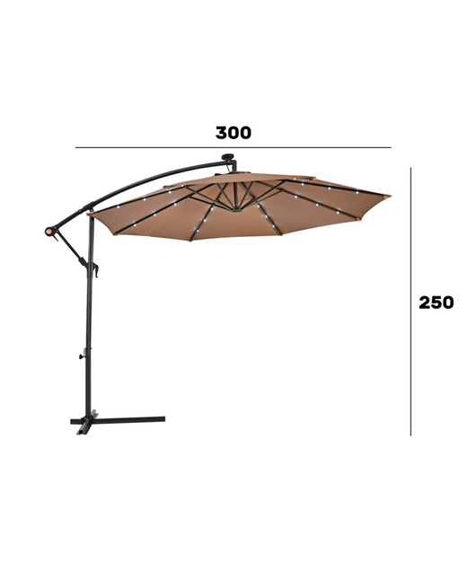 Ombrellone ottagonale marrone 3 mt con palo laterale e illuminazione led pannello solare Sicorage Ludex