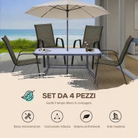 Sedie da Giardino Set 4 Pezzi, Sedie da Esterno Impilabili in Metallo e Tessuto Traspirante, Marrone