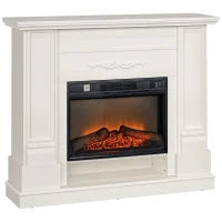 Camino Elettrico 1800W con Fiamma a 3 Intensità e Telecomando, in Legno, Metallo e Vetro, 117x30x100 cm, Bianco