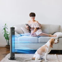 Ventilatore Colonna 45W, Telecomando, Timer, 3 Modalità, 3 Velocità, Oscillante, Silenzioso, Ø 22 x 77 cm, Grigio Scuro