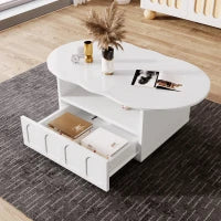 Tavolino da caffè a forma di nuvola con cassetti e vani portaoggetti, 100×60×39,2 cm, Bianco