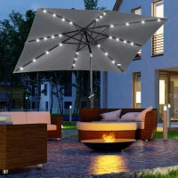 Ombrellone da Giardino Rettangolare Inclinabile con Pannello LED Solare in Acciaio e Poliestere ad Alta Densità, Grigio