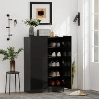 Portascarpe Ingresso con 2 Ante con Chiusura Soft e Ripiani Regolabili per 20 Paia di Scarpe Nero Lucido