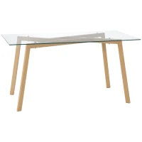 Tavolo da Pranzo Rettangolare per 6 Persone max, in Acciaio con Piano in Vetro Temperato, 150x75x76 cm