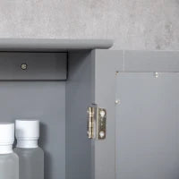 kleankin Armadio murale per il bagno con specchio, armadietto da toilette, con 1 porta e 2 ripiani, Vetro e Legno, grigio