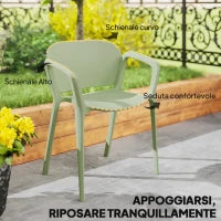 Set 4 Sedie da Giardino Impilabili in PP dal Design Moderno con Braccioli 60x56x75 cm, Verde