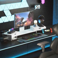 Alzata per Monitor da Scrivania per Computer da 60-116 cm con 2 Cassetti, Lunghezza e Angolo Regolabili, Bianco