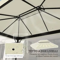 Copertura per Gazebo da Giardino 3x4 m a 2 Livelli in Tessuto Oxford 600D con Fori di Drenaggio, Bianco Crema