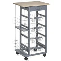 Carrello da Cucina in Grigio Scuro con 1 Cassetto e 4 Cestelli Metallici