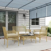 Set da Giardino in Rattan da 4 Pezzi con 2 Poltroncine, Divano e Tavolino da Caffè, Naturale e Nero
