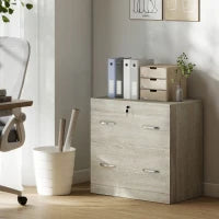 Cassettiera da Scrivania con 2 Cassetti con Guide per Cartelle Sospese per A4 Serratura e 2 Chiavi, 74x42x72 cm, Legno