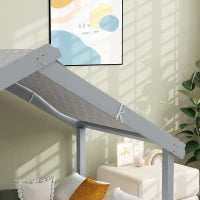 Letto a Casetta in Legno di Pino a 15 Doghe con Tetto Stellato in Tessuto, 213x100x140 cm, Grigio