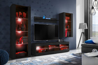 Set Di Mobili Porta TV Tivoli Medio, Komodee, Nero/Nero, LED RGB, Larghezza 245 cm x Altezza 159 cm x Profondità 35 cm, Per soggiorno, Camera da letto