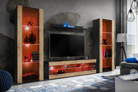 Set di mobili porta TV Tivoli Grande, Komodee, Nero Wotan, LED RGB, Larghezza 250 cm x Altezza 159 cm x Profondità 35 cm, Per soggiorno, Camera da letto