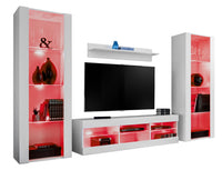 Set di mobili porta TV Tivoli Grande, Komodee, Bianco, LED RGB, Larghezza 250 cm x Altezza 159 cm x Profondità 35 cm, Per soggiorno, Camera da letto