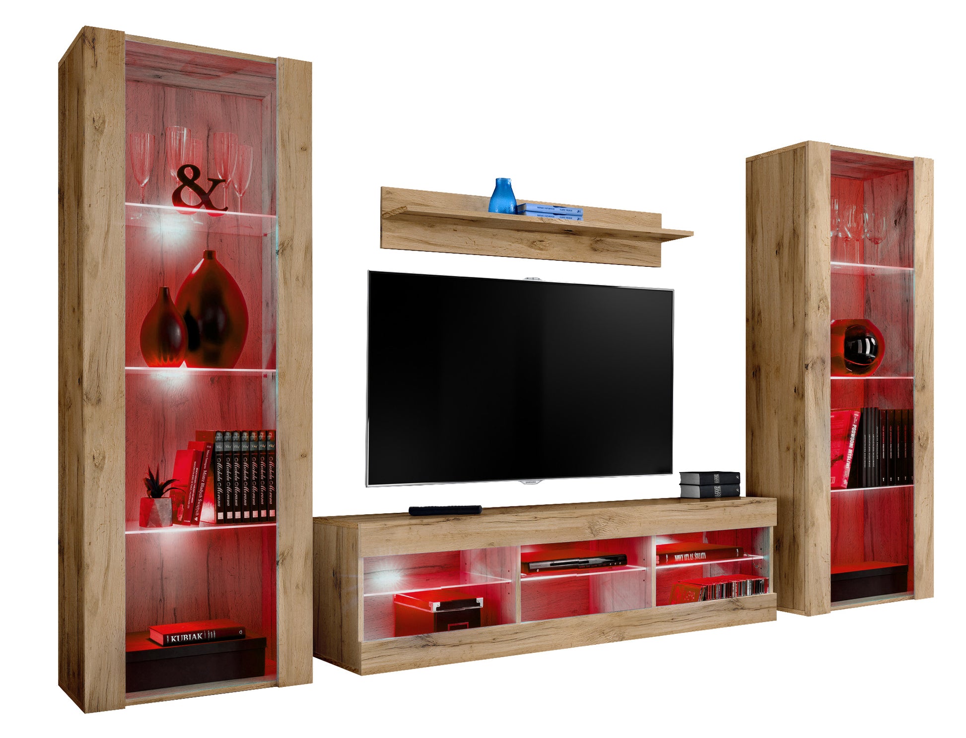 Set di mobili porta TV Tivoli Grande, Komodee, Wotan, LED RGB, Larghezza 250 cm x Altezza 159 cm x Profondità 35 cm, Per soggiorno, Camera da letto