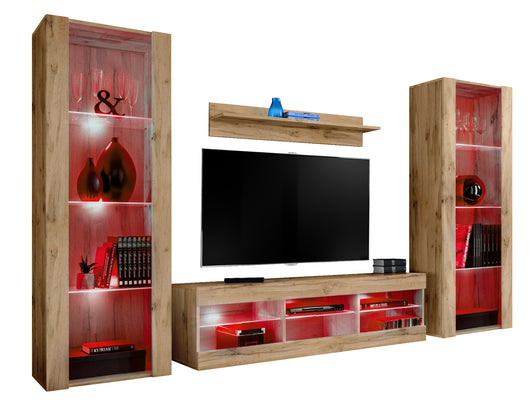 Set di mobili porta TV Tivoli Grande, Komodee, Wotan, LED RGB, Larghezza 250 cm x Altezza 159 cm x Profondità 35 cm, Per soggiorno, Camera da letto