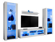 Set di mobili porta TV Tivoli Grande, Komodee, Bianco, LED Blu, Larghezza 250 cm x Altezza 159 cm x Profondità 35 cm, Per soggiorno, Camera da letto