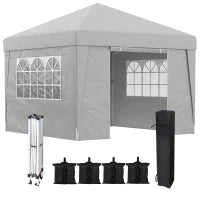 Gazebo 3x3 m Pieghevole ad Altezza Regolabile con Finestrelle, in Acciaio e Tessuto Oxford Grigio Chiaro