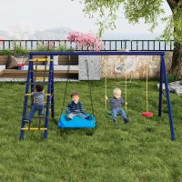Set altalena Giardino multifunzionale con 3altalene, struttura da arrampicata, canestro da basket,per 3-8anni,Antico blu