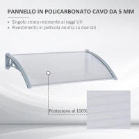 Pensilina da Esterno 140x70x21 cm in Plastica e Alluminio per Balconi, Porte e Finestre, Grigio