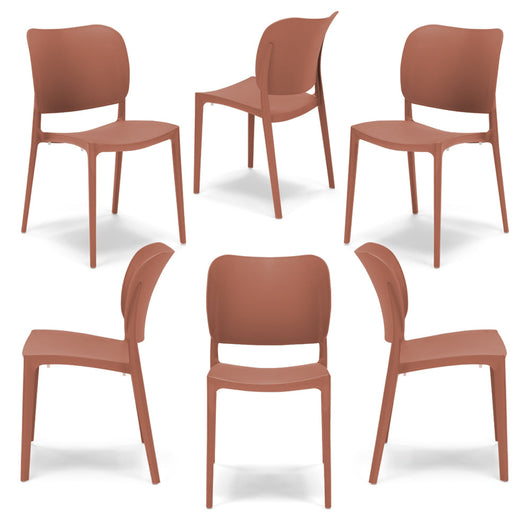 Set 6 sedie in polipropilene 100% MADE IN ITALY ORBITA, impilabile, resistente ai raggi UV, design moderno, ideale per sala da pranzo, cucina, sala d’attesa, bar, ristoranti o giardino colore Terracotta