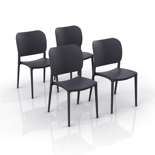 Set 4 sedie in polipropilene 100% MADE IN ITALY ORBITA, impilabile, resistente ai raggi UV, design moderno, ideale per sala da pranzo, cucina, sala d’attesa, bar, ristoranti o giardino colore Grigio Antracite