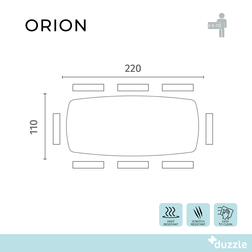Orion,  Tavolo fisso   (110cm X 220cm H. 76cm) | Duzzle