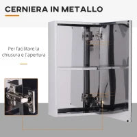 Specchiera Bagno in Acciaio con Anta e Vano Contenitore a 2 Ripiani, 55x14x30cm