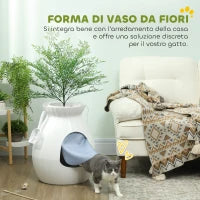 Lettiera per Gatti Antiodore a forma di Vaso con Paletta, in ABS e Acciaio Inox, 50x48.5x58.7 cm, Bianco
